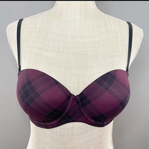 PINK Plaid Bra Victoria’s Secret Bra Strapless Pushup 34 B Sexy Lingerie